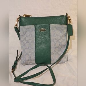EUC Coach Green and Gray Crossbody Bag with Monogram Design